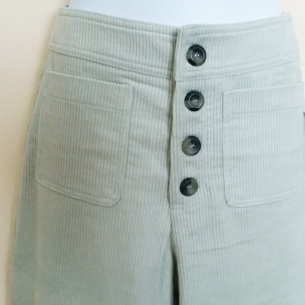 NEW WOMEN VELVET CROPPED WIDE GREEN PANTS JEANS XS - Picture 7 of 8